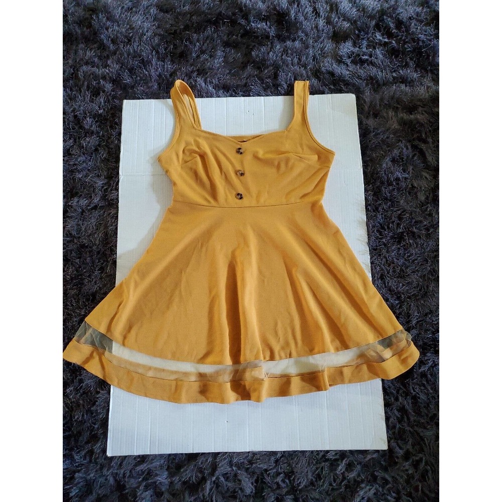 Shein Women's Gold Buttons Sheer Hem Accent A-Line Knee Length Sundress 1XL - Picture 2 of 11